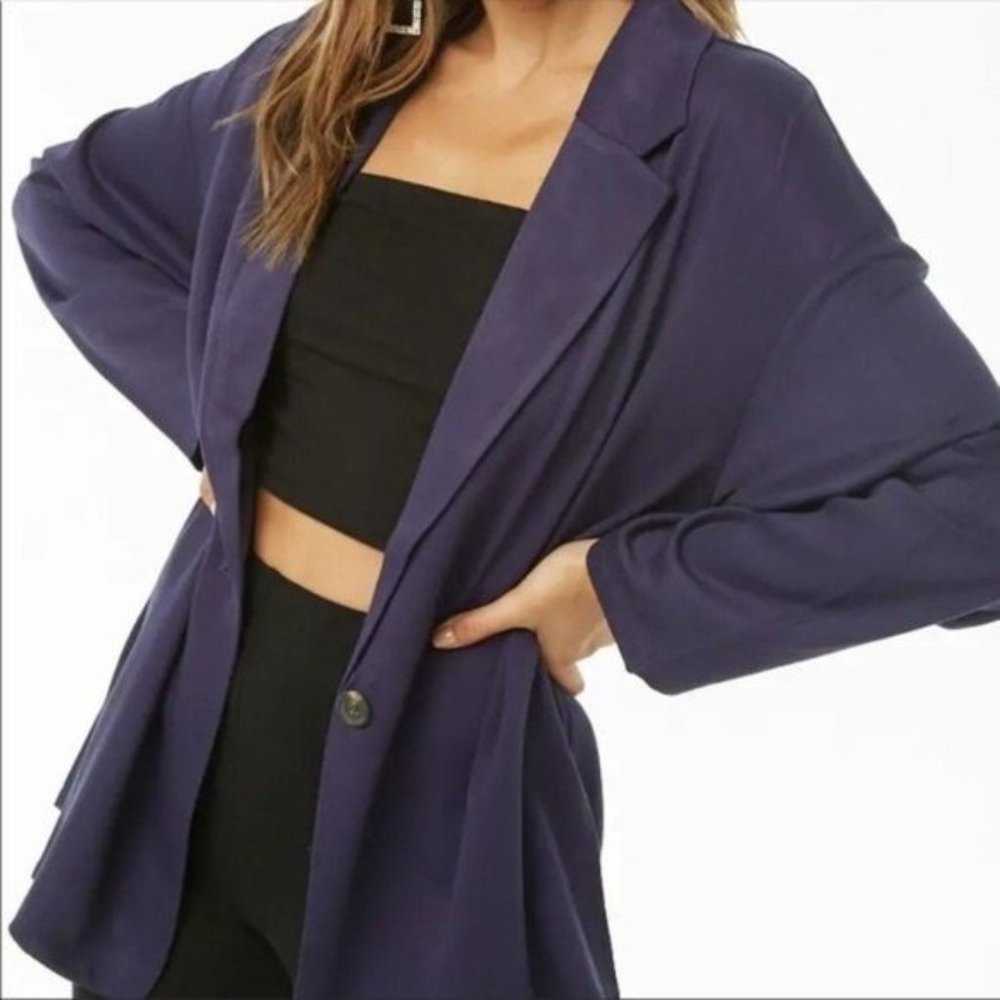NEW Navy Blue One Button Oversized Blazer